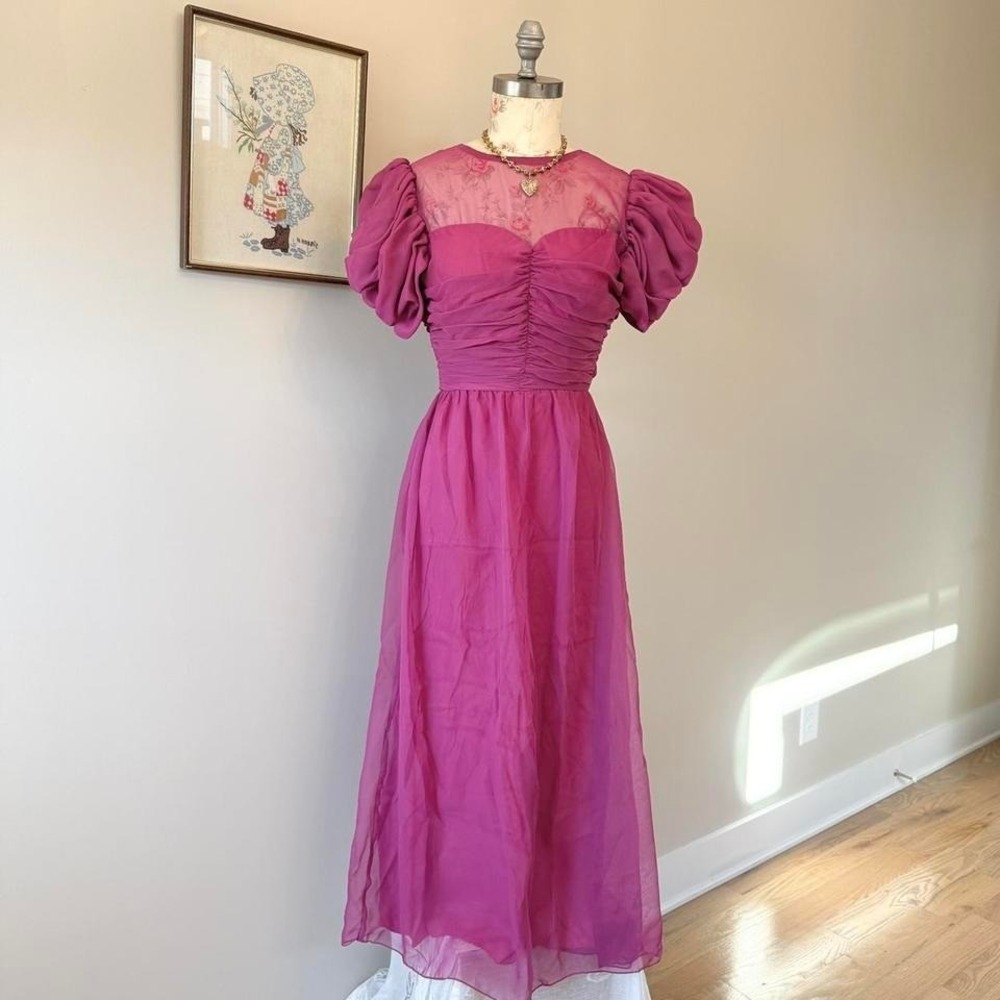 80s dessy creations magenta chiffon formalβ dress size 12 xs